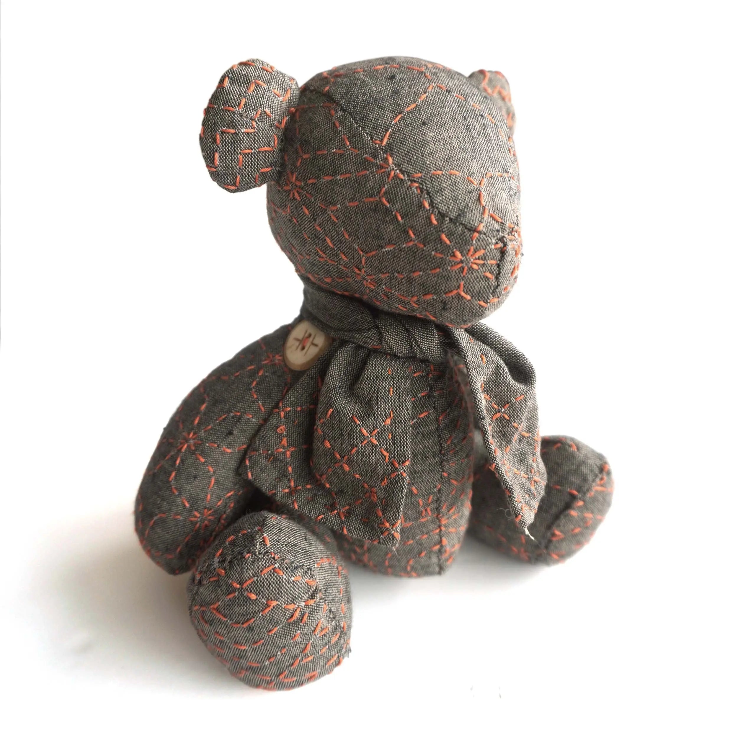 Sashiko Teddy Bear Nep Yarn Dyed Fabric Brown - Linda's Electric Quilters