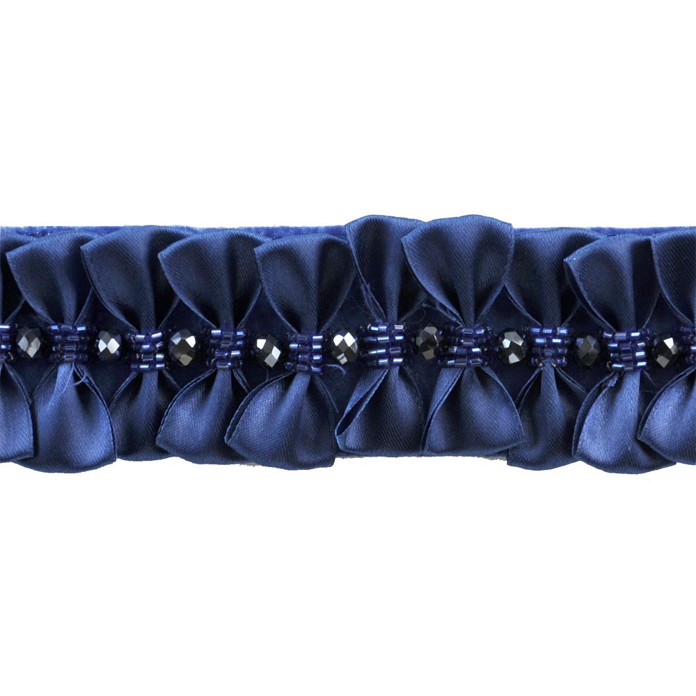 Satin Tuxedo Ribbon Trim with Beaded Center, 2.25-in. X 5 Yards – Elegant Pleated Decorative Trim