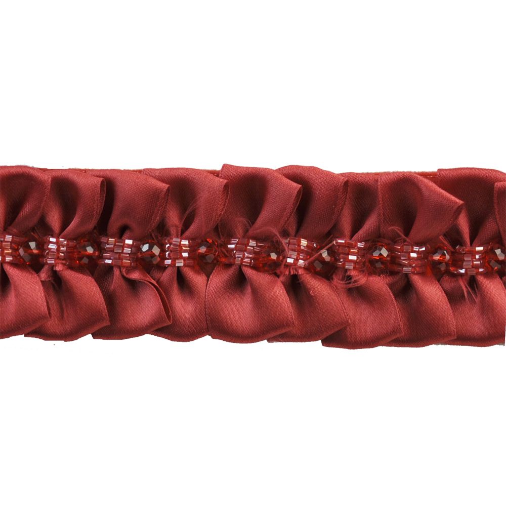 Satin Tuxedo Ribbon Trim with Beaded Center, 2.25-in. X 5 Yards – Elegant Pleated Decorative Trim