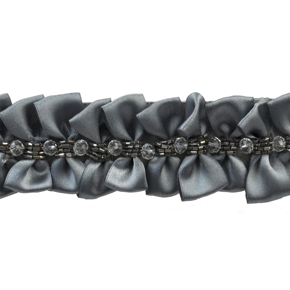 Satin Tuxedo Ribbon Trim with Beaded Center, 2.25-in. X 5 Yards – Elegant Pleated Decorative Trim