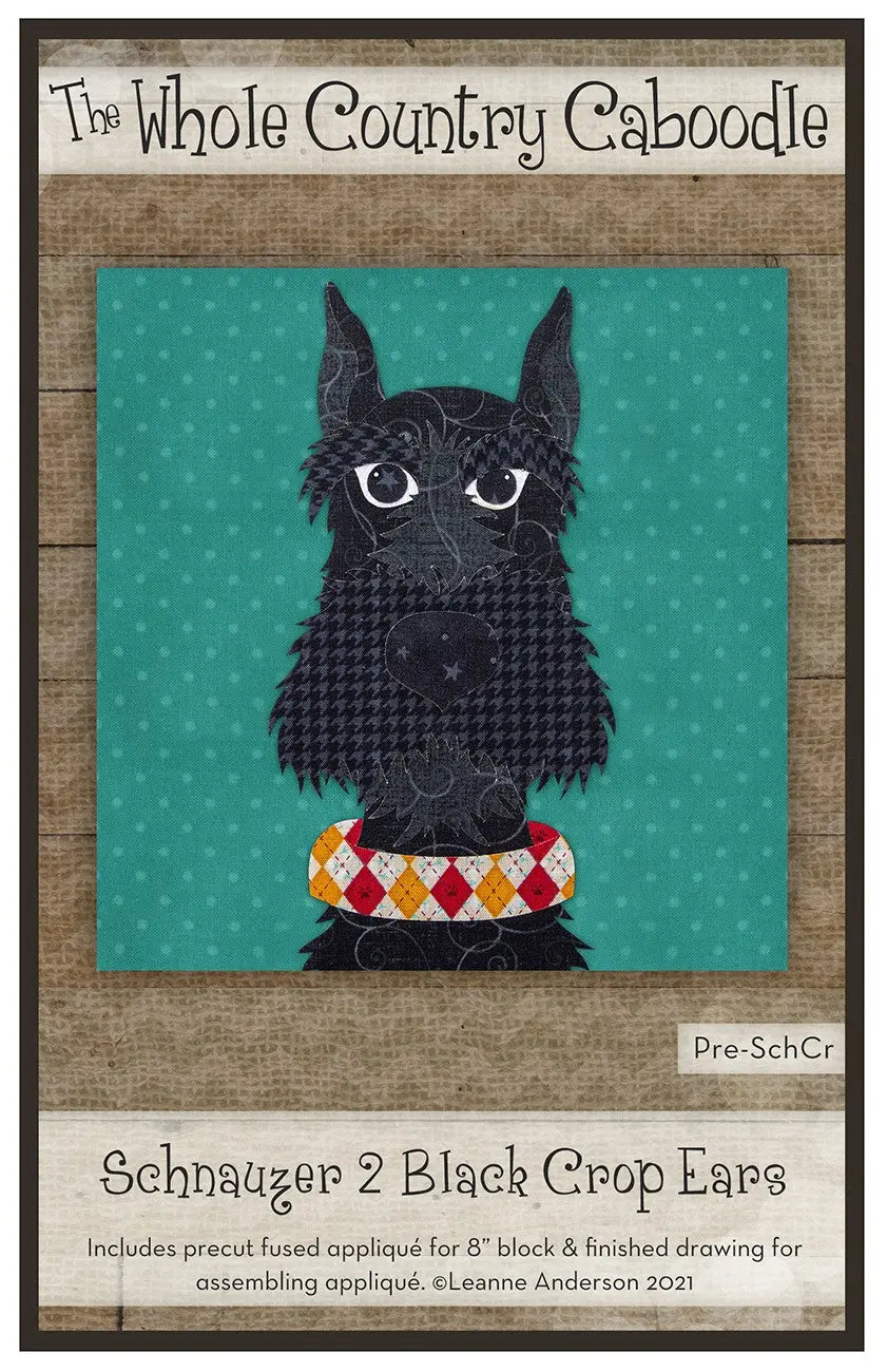 Schnauzer 2 Black Crop Ears Precut Fused Applique Pack - Linda's Electric Quilters