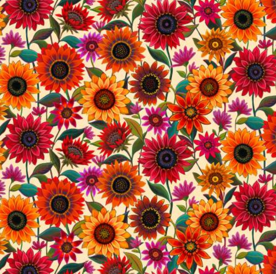 The Love of Sunflowers Cream Cotton 43"/44" Fabric Per Yard