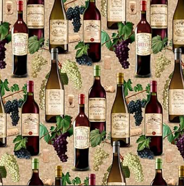 Cheers Wine Bottles novelty quilting fabric by Clothworks