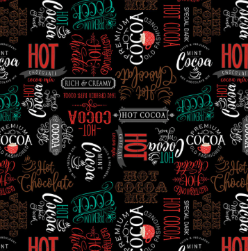 Cocoa Sweet Black Word Toss novelty quilting fabric by Wilmington Prints