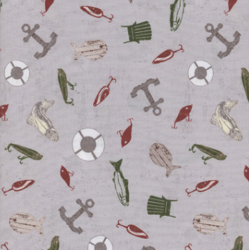 On Lake Time Gray novelty quilting fabric by Clothworks