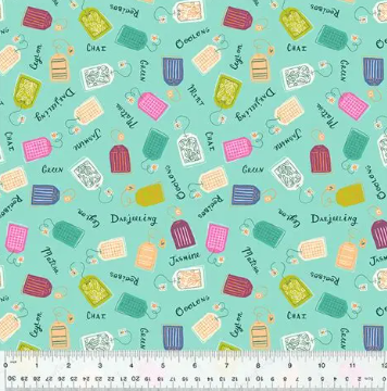 Take Your Pick Celeste teacup novelty quilting fabric by Kelly Angelovic for Windham Fabrics