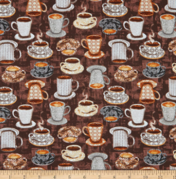 Mug Collection Dark Roast novelty quilting fabric by Windham Fabrics