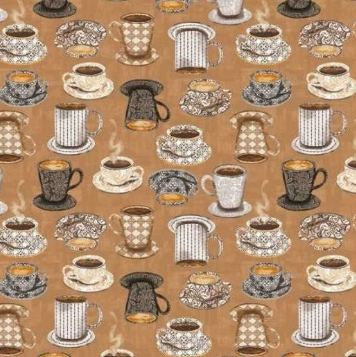 Mug Collection Caramel novelty quilting fabric by Windham Fabrics
