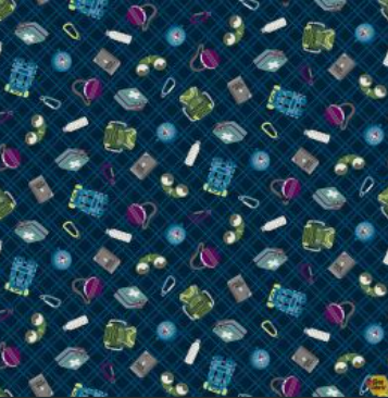 Silent Sports Outdoor Gear Toss Navy novelty quilting fabric by Studio E