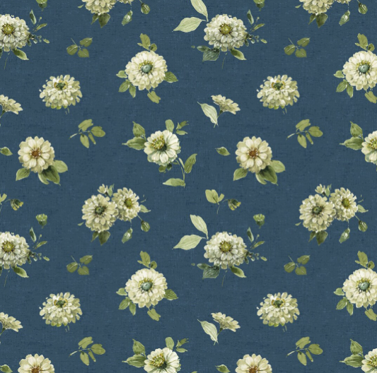 White Flowers on Blue Green Fields floral quilting fabric by Wilmington Prints