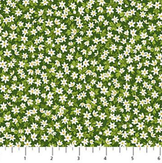 Lt Green Flowers Bears Den floral quilting fabric by Northcott