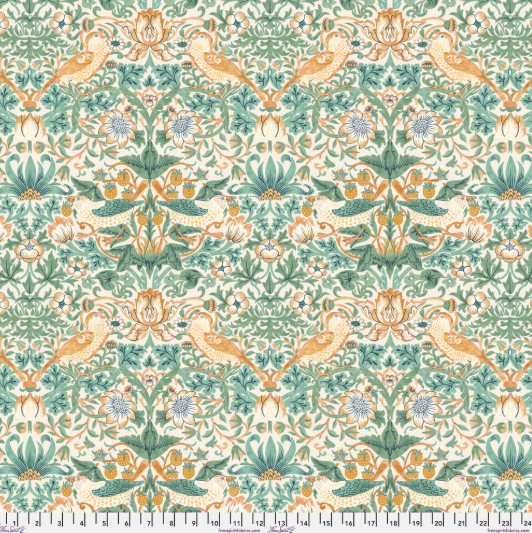 Mint Strawberry Thief Buttermere quilting fabric by Morris & Co for Free Spirit