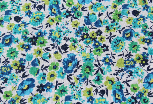Lime Green and Turquoise Floral on White quilting fabric by Marcus Fabrics