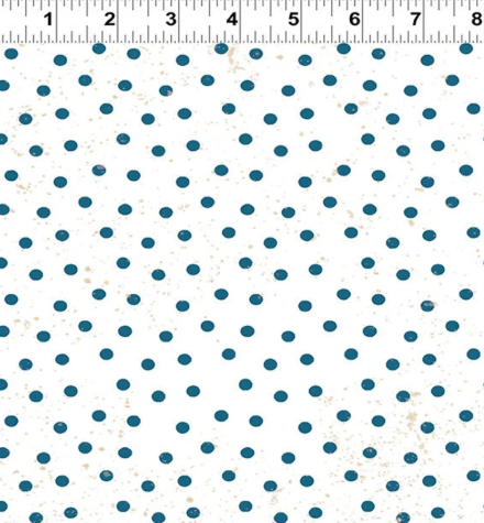 White with Blue dots Gnome Parade quilting fabric by Clothworks