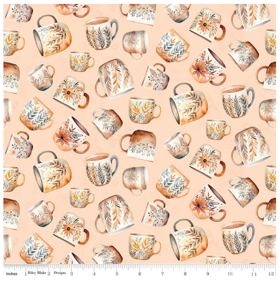 Coffee Time Coffee Mugs Shell novelty quilting fabric by Riley Blake