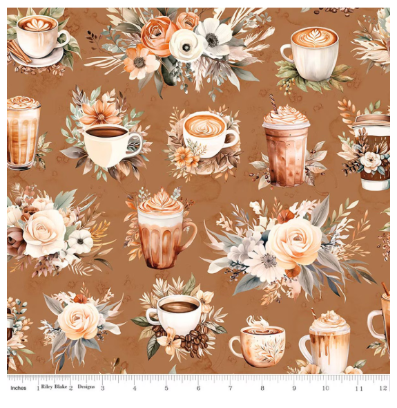 Coffee Time Main Cinnamon novelty quilting fabric by Riley Blake