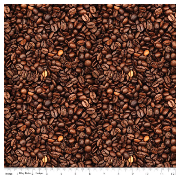 Coffee Time Coffee Beans Brown novelty quilting fabric by Riley Blake