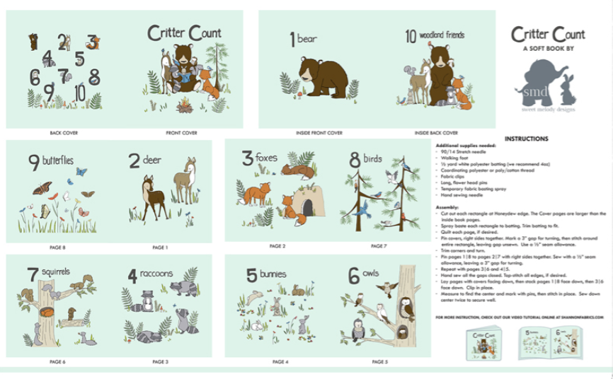 Critter Count Honeydew Panel Cuddle minky fabric by Shannon