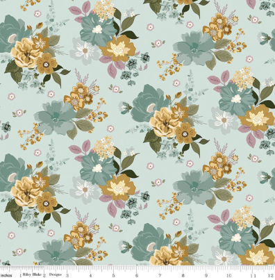 Renew Main Bleached Denim floral quilting fabric by Riley Blake