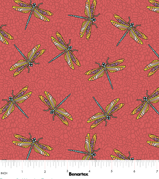 Dragonfly Wonder Persimmon novelty quilting fabric by Benartex