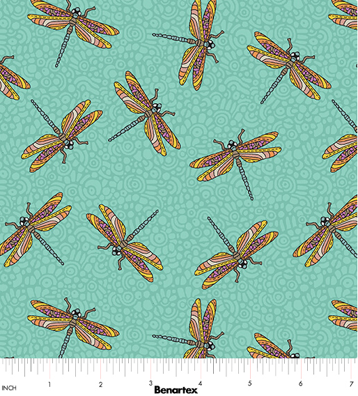 Dragonfly Wonder Turquoise novelty quilting fabric by Benartex