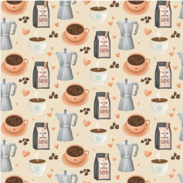 Perfect Blend Digital Coffee Shop novelty quilting fabric by Clothworks