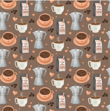 Perfect Blend Digital Coffee Shop Brown novelty quilting fabric by Clothworks