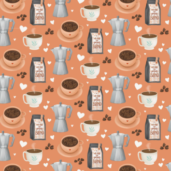 Perfect Blend Digital Coffee Shop Rust novelty quilting fabric by Clothworks
