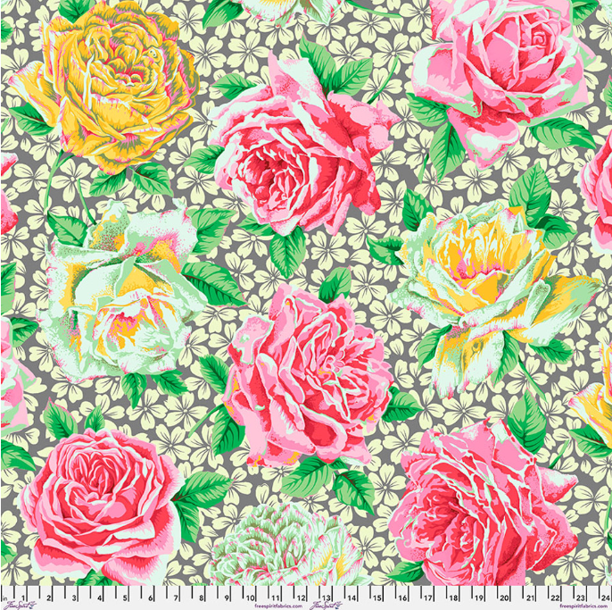 Rose Bloom Grey floral quilting fabric by Kaffe Fassett for Free Spirit
