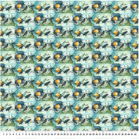 Ravens Call Border Stripe Teal Multi quilting fabric by Northcott