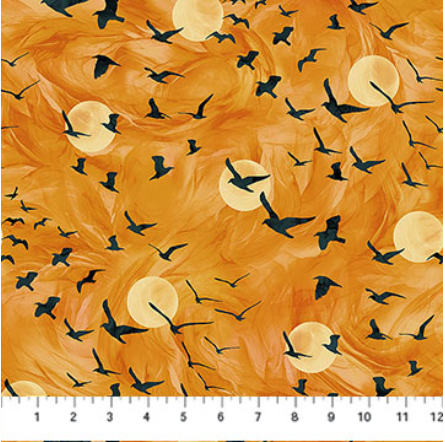 Ravens Call Flying Ravens Orange Halloween quilting fabric by Northcott
