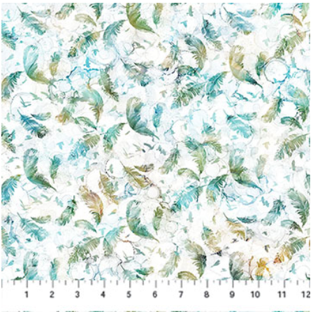 Ravens Call Feathers White Multi quilting fabric by Northcott