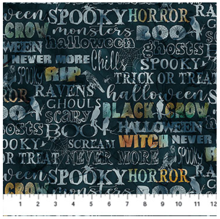 Ravens Call Words Black Multi Halloween quilting fabric by Northcott