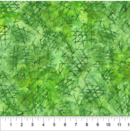 Abstraction Crosshatch Citrus Green batik quilting fabric by Northcott
