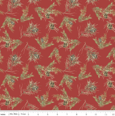 Holiday Spirit Pinecones Red quilting fabric by Riley Blake