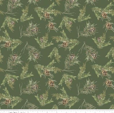 Holiday Spirit Pinecones Green quilting fabric by Riley Blake