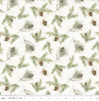 Holiday Spirit Pinecones Cream quilting fabric by Riley Blake