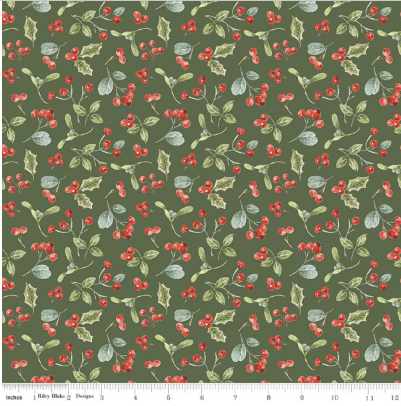 Holiday Spirit Berries Green quilting fabric by Riley Blake