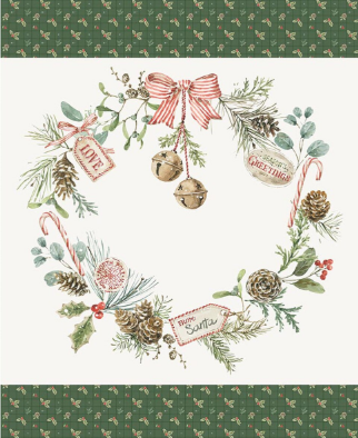 Holiday Spirit Season's Greetings wreath fabric panel by Riley Blake