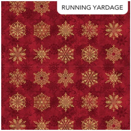 O Christmas Tree Shimmer Snowflake Blocks Red Multi metallic quilting fabric by Northcott