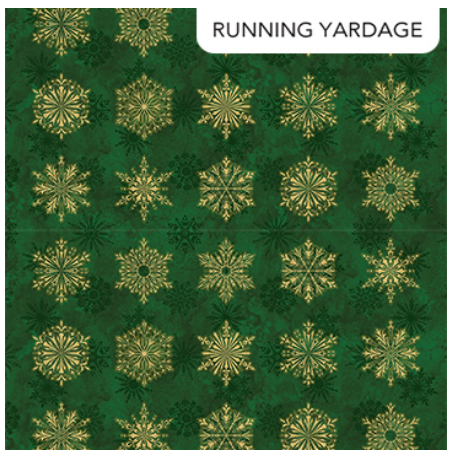 O Christmas Tree Shimmer Snowflake Blocks Green Multi metallic quilting fabric by Northcott