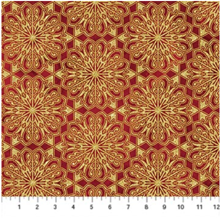O Christmas Tree Shimmer Medallions Red Multi metallic quilting fabric by Northcott