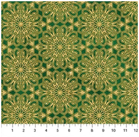 O Christmas Tree Shimmer Medallions Green Multi metallic quilting fabric by Northcott