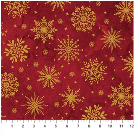 O Christmas Tree Shimmer Snowflakes Red Multi metallic quilting fabric by Northcott