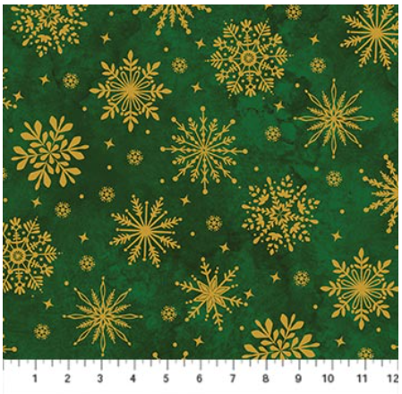O Christmas Tree Shimmer Snowflakes Green Multi metallic quilting fabric by Northcott