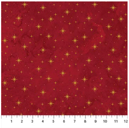 O Christmas Tree Shimmer Stars Red Multi metallic quilting fabric by Northcott