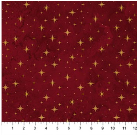 O Christmas Tree Shimmer Stars Dark Red Multi metallic quilting fabric by Northcott