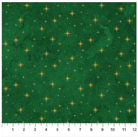 O Christmas Tree Shimmer Stars Green Multi metallic quilting fabric by Northcott