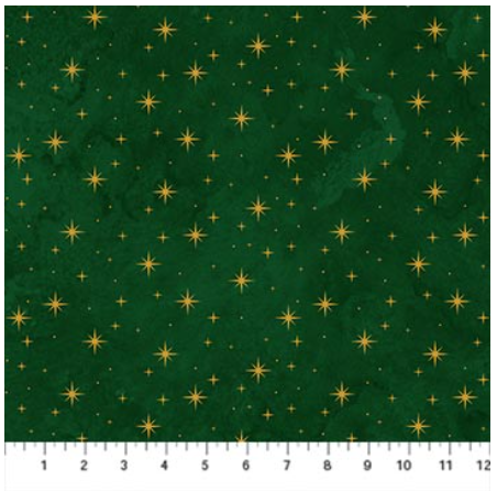 O Christmas Tree Shimmer Stars Dark Green Multi metallic quilting fabric by Northcott