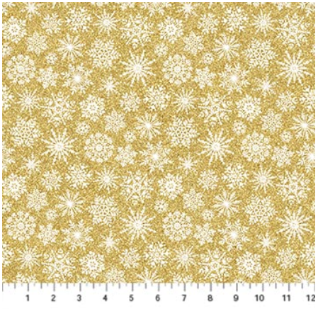 O Christmas Tree Shimmer Snowflakes Gold metallic quilting fabric by Northcott